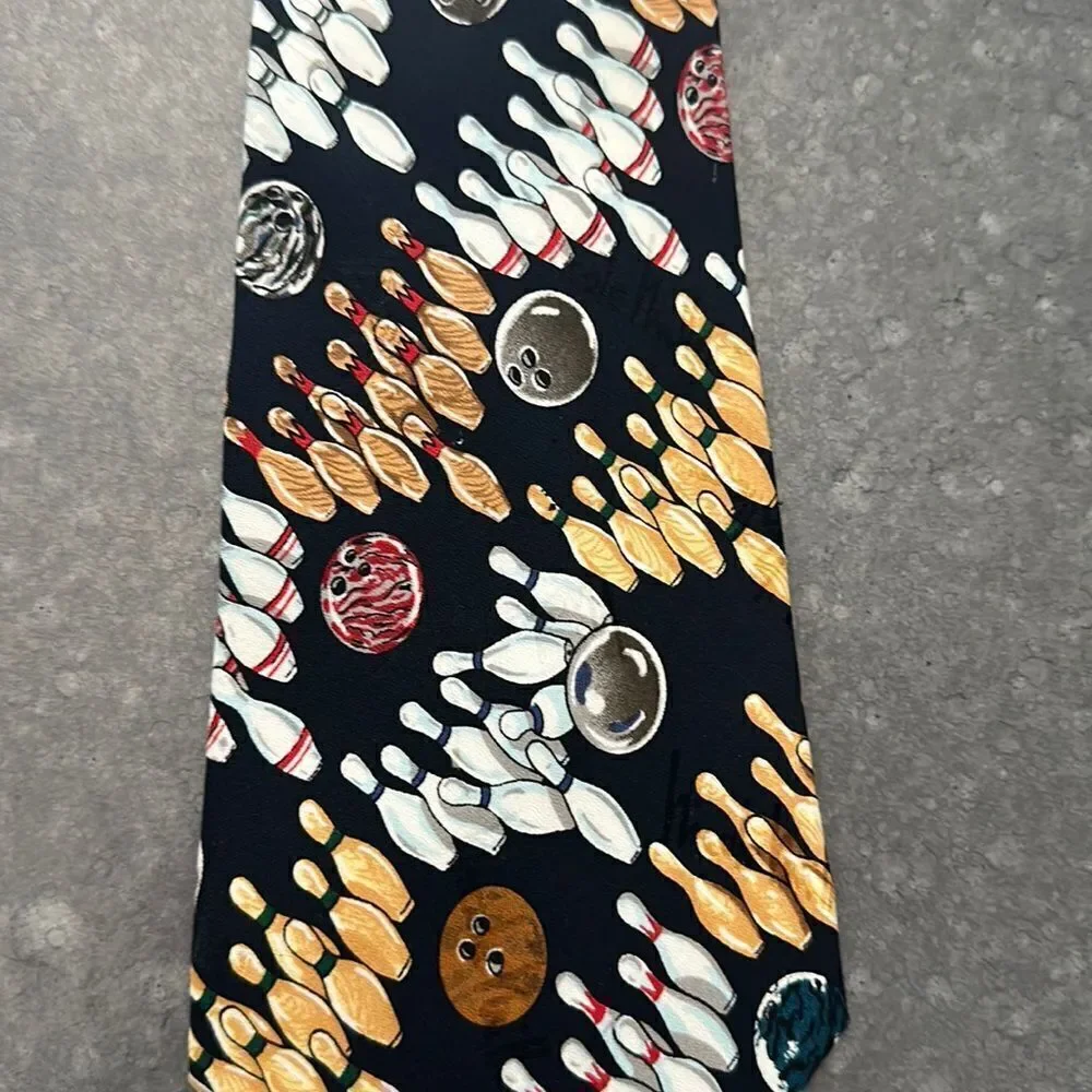 Vintage Nicole Miller Bowling Themed Silk Tie